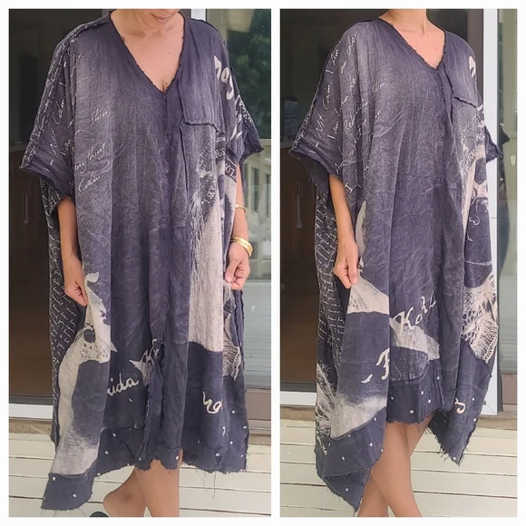 Rare Magnolia Pearl Frida Kahlo Jaya Kaftan Dress Ozzy Patchwork Artist Smock OS - Picture 8 of 17